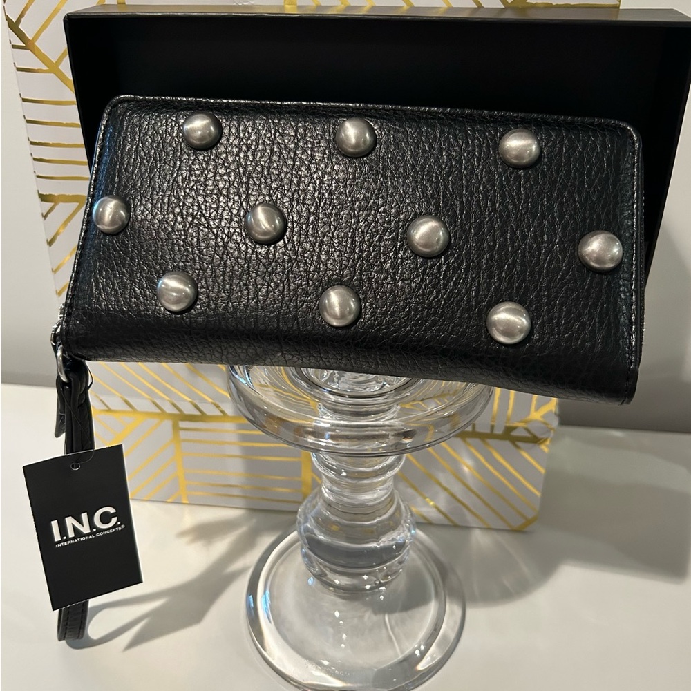 INC Black Wallet/Clutch - Silver Studded Vegan Leather NWT